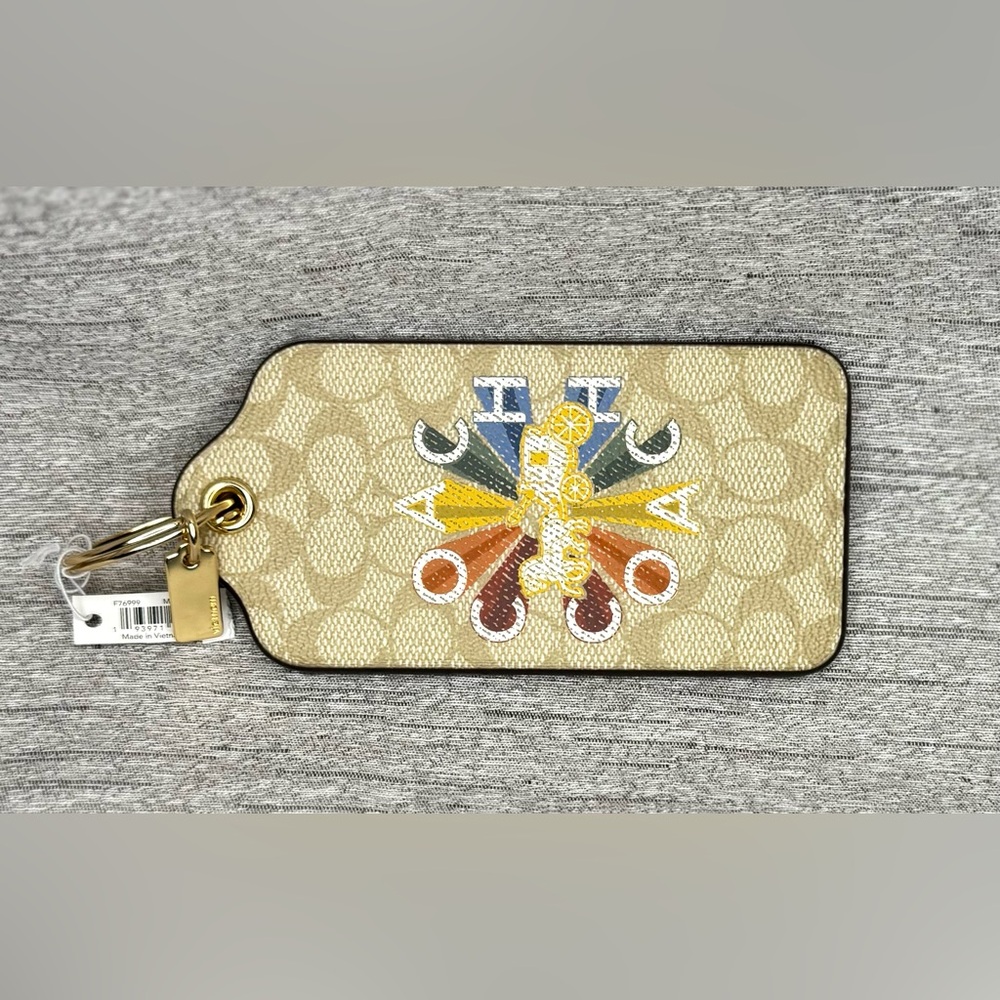 Coach NWT Rainbow Carriage Lg Hangtag Bag Charm - Luggage Tag w/ Gold Key Chain - Picture 2 of 8